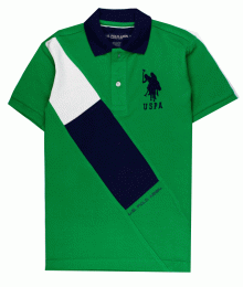 Uspa Green With White & Blue Diagonal Line Polo Shirt